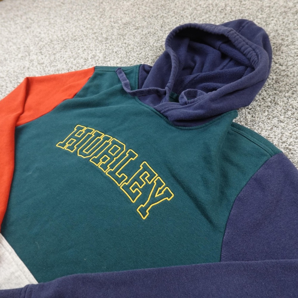 Hurley Hoodie Mens L Green Colorblock Pullover Sweatshirt Grunge Skate‎ Surf Y2K